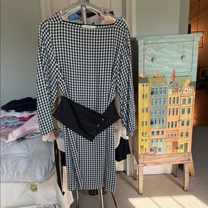 Tibi Black and White Gingham Long Sleeve Dress